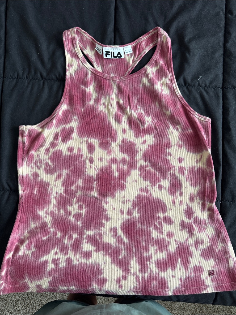 FILA Women's Pink and Cream Tie-Dye Ribbed Tank